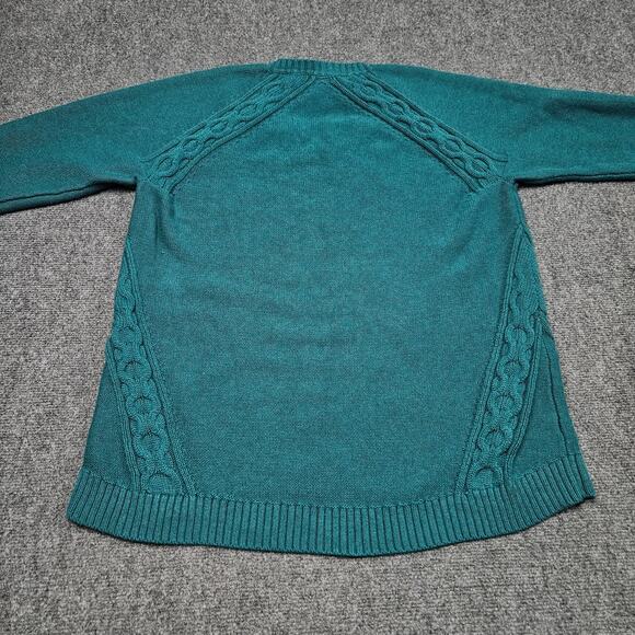 LL Bean Cotton Sweater XL Teal Green Cable Knit Pullover Crew Neck Casual Preppy - Picture 3 of 12